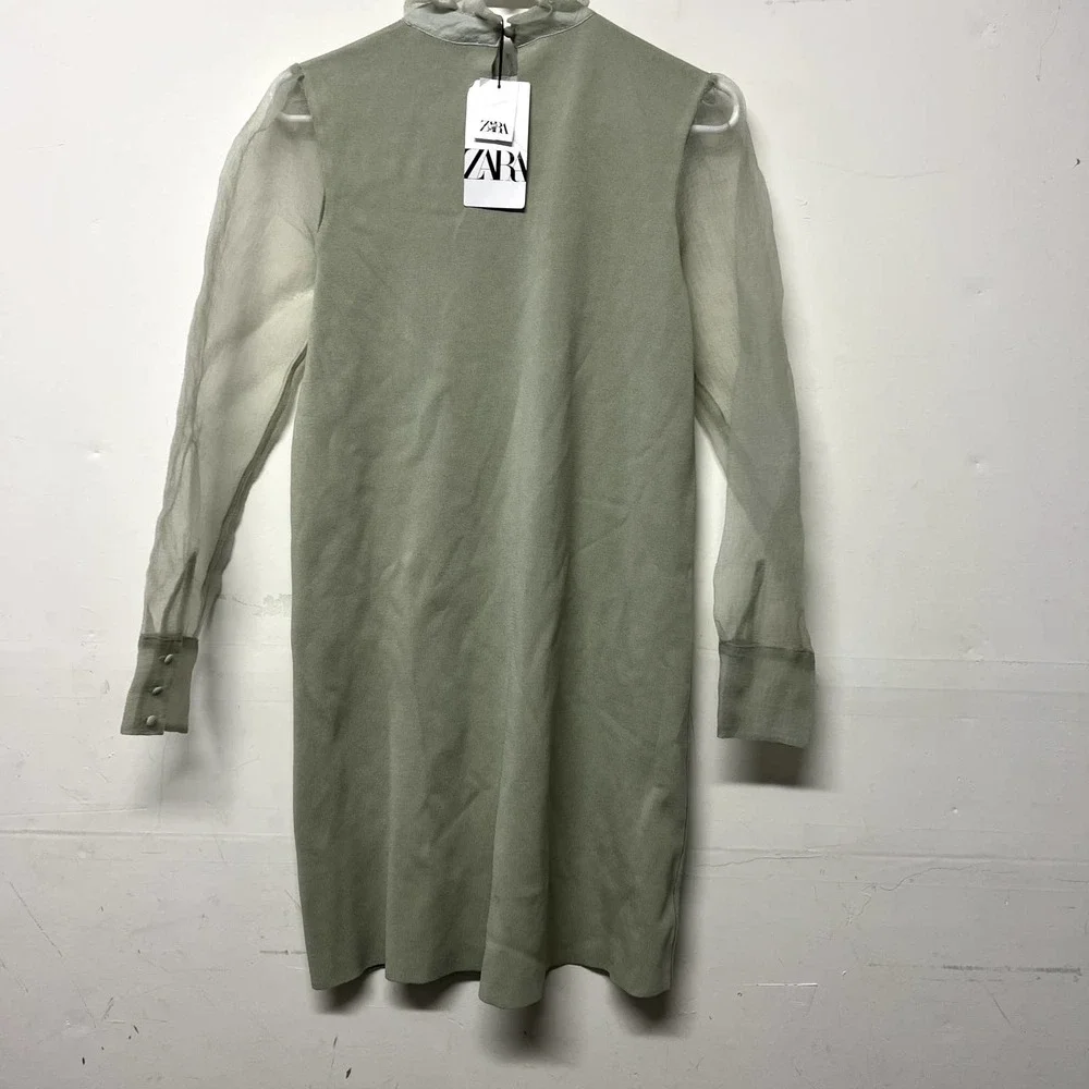 Zara New M Dress KNIT ORGANZA SEA GREEN - 2488/112 - Picture 3 of 3